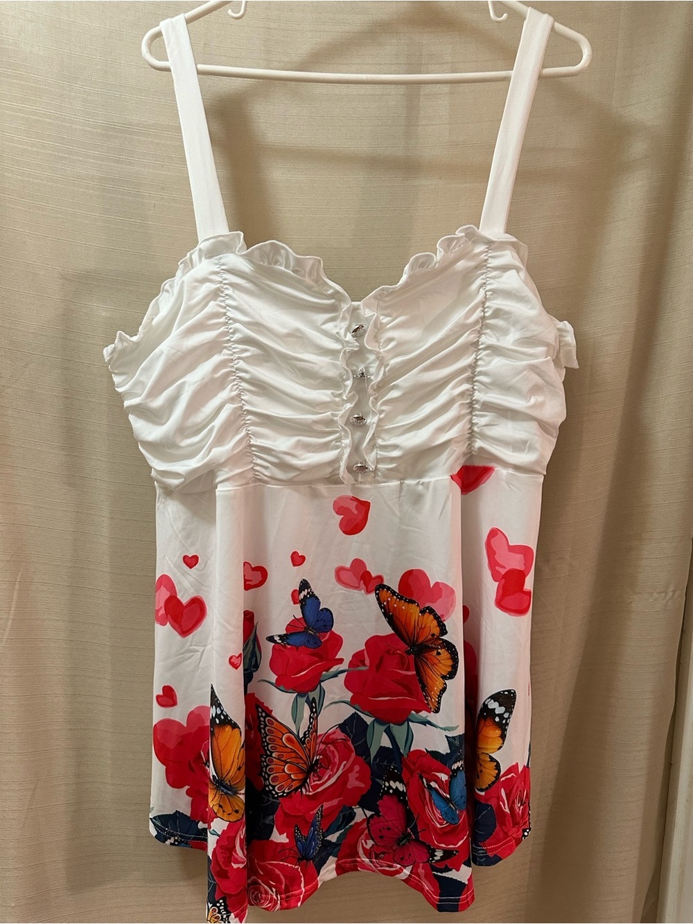 Rosegal BOGO Butterfly Rose Heart Print Cami Tank Top Ruched Plus Size 2X NWT ⚫️